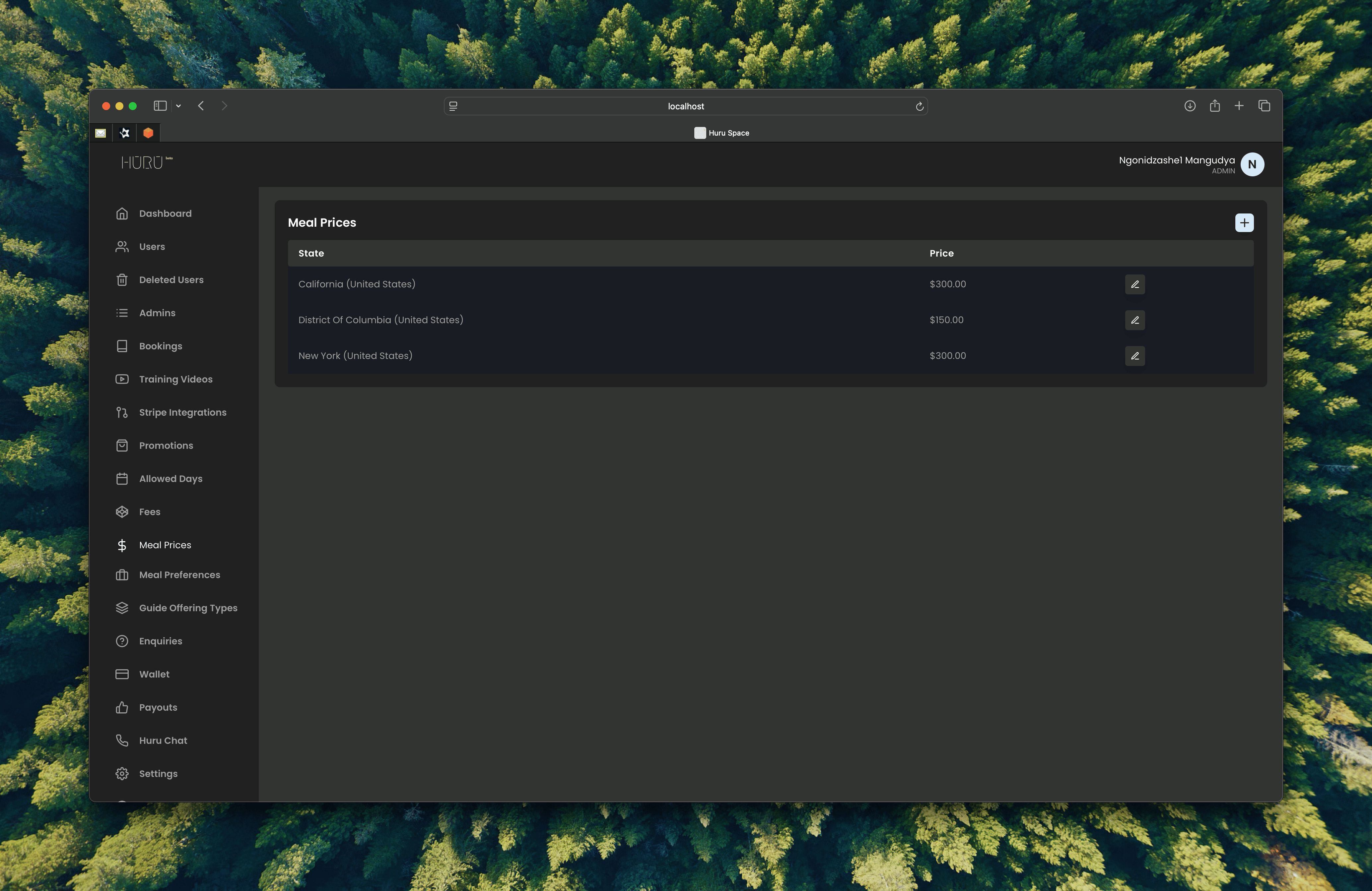 Meal pricing configuration