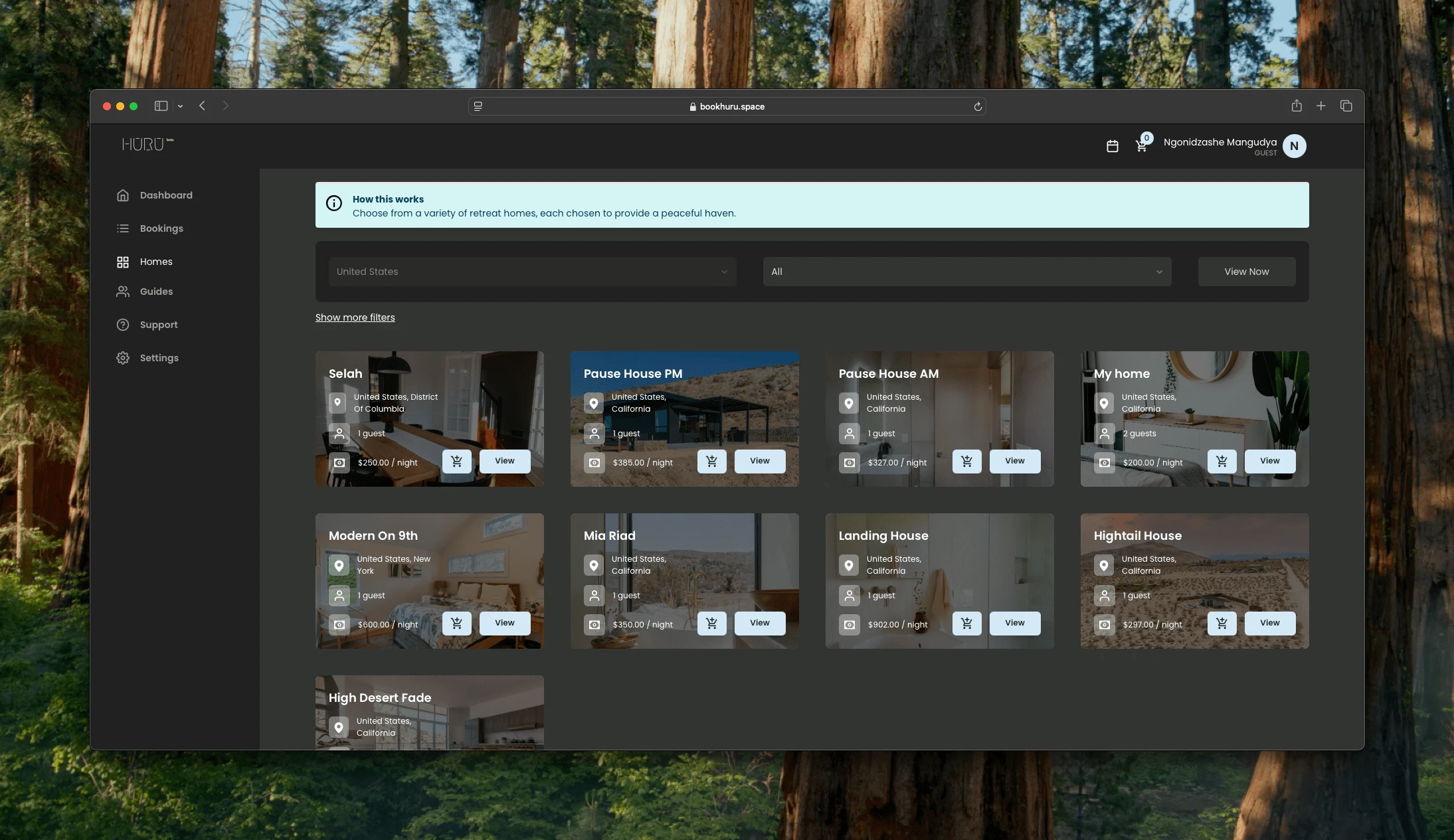 Guest viewing available homes