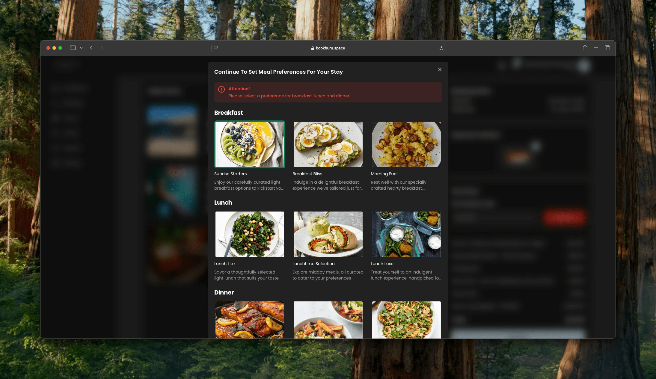 Meal preferences selection