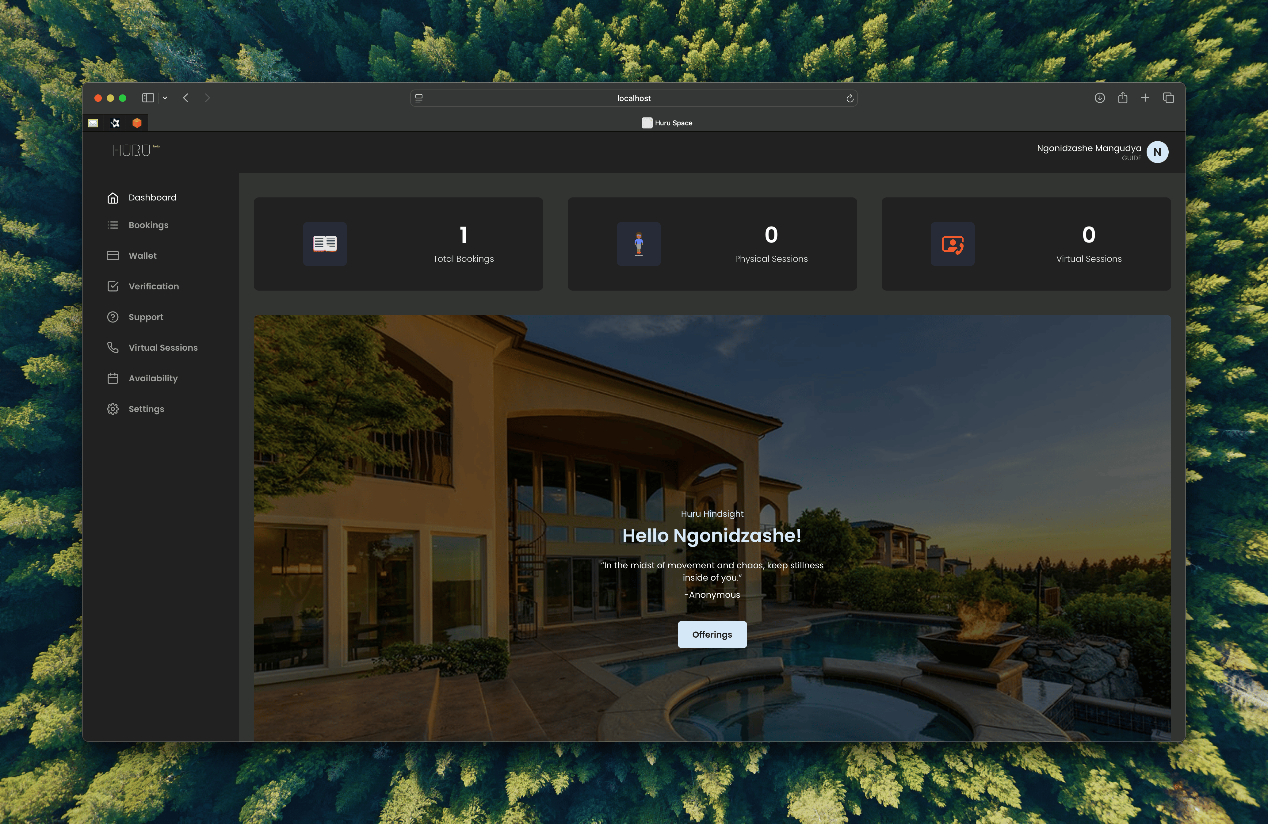 Guide dashboard interface